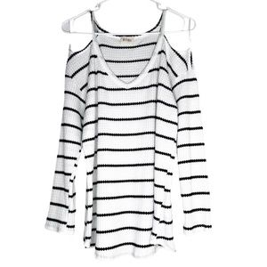 Boutique Waffle Knit Black & White Stripped Top